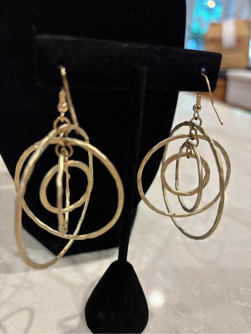 Hammered Gold Multi-Hoop Dangle Earrings - Women Jewelry